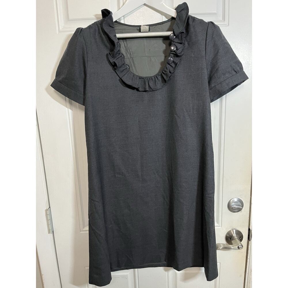 J.Crew Gray Wool Blend Ruffle Neck Short Sleeve Dress Women’s Size 14